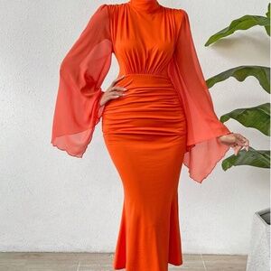 Orange flare arm dress